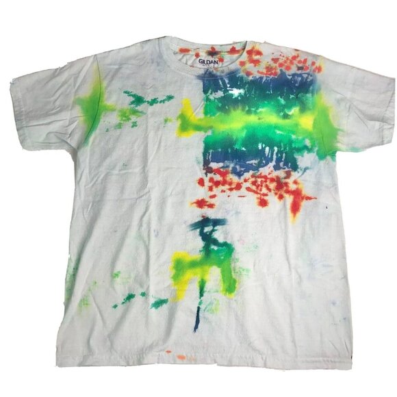 Tie Dye Gildan Youth T-Shirt L 14/16 Color Splash Cotton Short Sleeve White Base - Picture 1 of 6